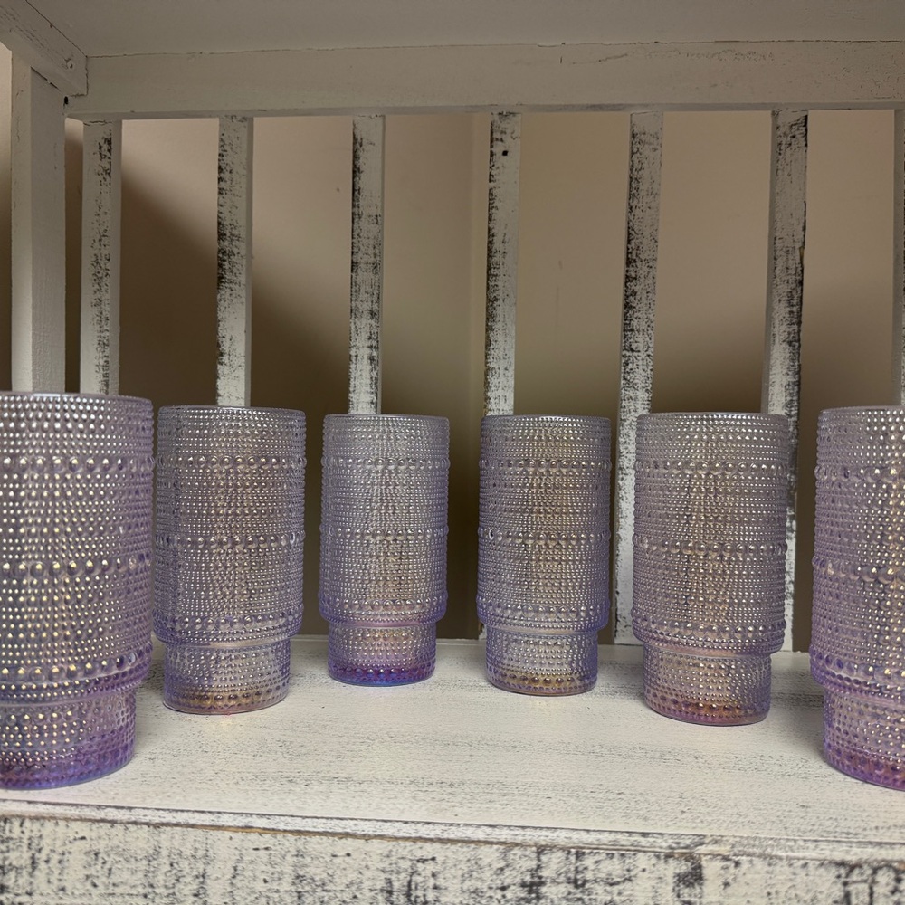 BKLYN Steel Co. Beaded Iridescent Iris Glass 16 oz Tumblers set (6). - Picture 4 of 5
